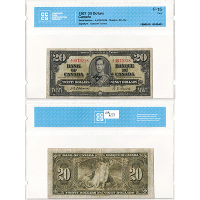 $20 1937 Bank of Canada Note Osborne Signature BC-25a -  CCCS F-15