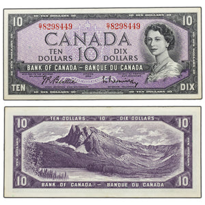SOLD $10 1954 Bank of Canada Note Beattie-Rasminsky G/T Prefix BC-40b - AU