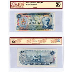 SOLD $5 1972 Bank of Canada Note Lawson-Bouey SX Prefix BC-48b - BCS VF-30