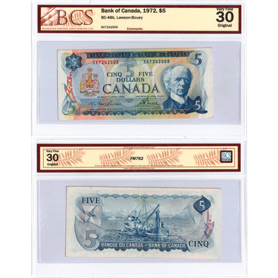 SOLD $5 1972 Bank of Canada Note Lawson-Bouey SX Prefix BC-48b - BCS VF-30