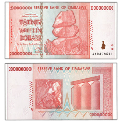 Zimbabwe 2008 20 Trillion Dollars Note P #89 - AU