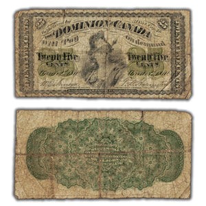 SOLD 25 Cents 1870 Dominion of Canada Shinplaster Note Plain DC-1c - Pinholes/Tear