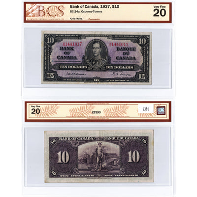 $10 1937 Bank of Canada Note Osborne Signature A/D Prefix BC-24a - BCS VF-20
