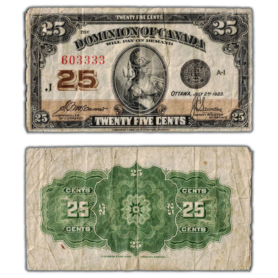 25 Cents 1923 Dominion of Canada Shinplaster Note DC-24c - Rounded Corner