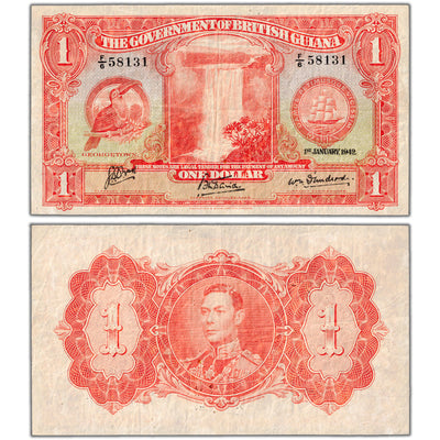 British Guiana 1942 $1 One Dollar Note P #12c - F/VF