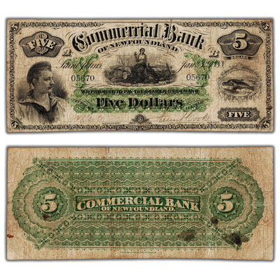 $5 1888 Commercial Bank of Newfoundland Canada Chartered Note #185-18-06