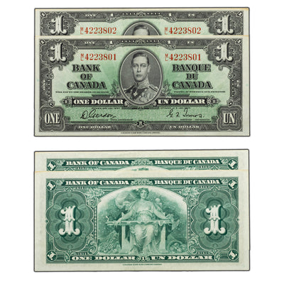 SOLD $1 1937 Bank of Canada Notes M/L Prefix BC-21c - 2 Consecutive - AU