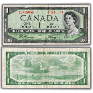 SOLD $1 1954 Bank of Canada Note Devil Face Beattie-Coyne M/A Prefix BC-29b - VF