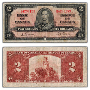 SOLD $2 1937 Bank of Canada Note Gordon-Towers M/B Prefix BC-22b