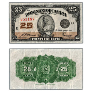 SOLD 25 Cents 1923 Dominion of Canada Note Shinplaster DC-24c - VF+