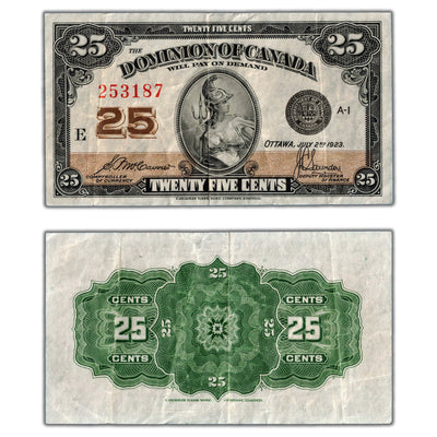 25 Cents 1923 Dominion of Canada Note Shinplaster DC-24c - VF+