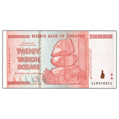 Zimbabwe 2008 20 Trillion Dollars Note P #89 - AU