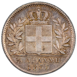 Greece 1833 1/2 Half Drachma Silver Coin