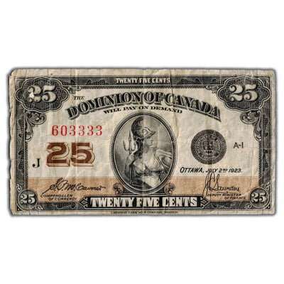 25 Cents 1923 Dominion of Canada Shinplaster Note DC-24c - Rounded Corner