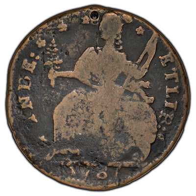 United States Connecticut 1787 Copper Coin Miller 33.2-Z.12 - Holed