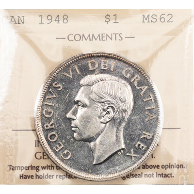 SOLD Canada 1948 $1 Silver Dollar Coin - Key Date - ICCS MS-62
