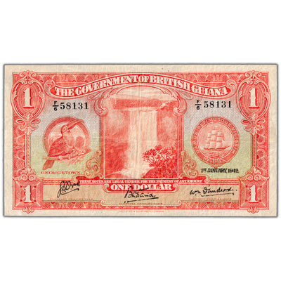 British Guiana 1942 $1 One Dollar Note P #12c - F/VF