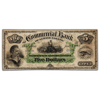 $5 1888 Commercial Bank of Newfoundland Canada Chartered Note #185-18-06