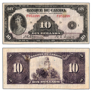 SOLD $10 1935 Banque du Canada Note French Text BC-8 - Trimmed