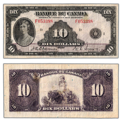 SOLD $10 1935 Banque du Canada Note French Text BC-8 - Trimmed