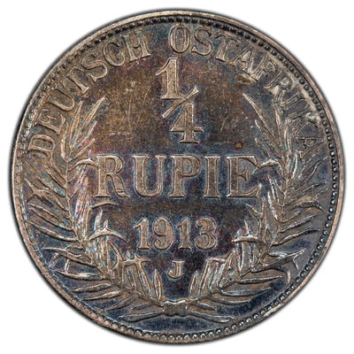 German East Africa 1913-J 1/4 Rupie SIlver Coin