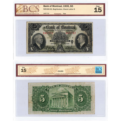 $5 1935 Bank of Montreal Canada Chartered Note #505-60-02 - BCS F-15
