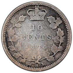 Canada 1875-H 10c Ten Cents Dime Silver Coin - Scratches
