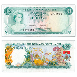 SOLD Bahamas 1965 $1 One Dollar Note P #18b Three Signatures - VF