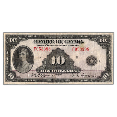 SOLD $10 1935 Banque du Canada Note French Text BC-8 - Trimmed