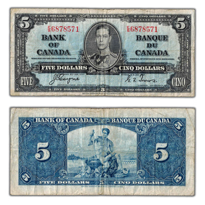 $5 1937 Bank of Canada Note Coyne-Towers E/S Prefix BC-23c - Fine