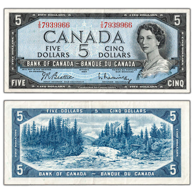 $5 1954 Bank of Canada Note Beattie-Rasminsky I/S Prefix BC-39b - About EF