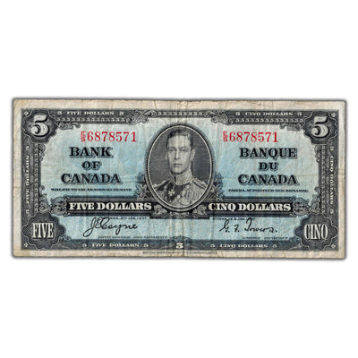$5 1937 Bank of Canada Note Coyne-Towers E/S Prefix BC-23c - Fine