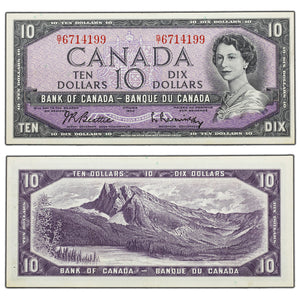 SOLD $10 1954 Bank of Canada Note Beattie-Rasminsky G/T Prefix BC-40b - AU