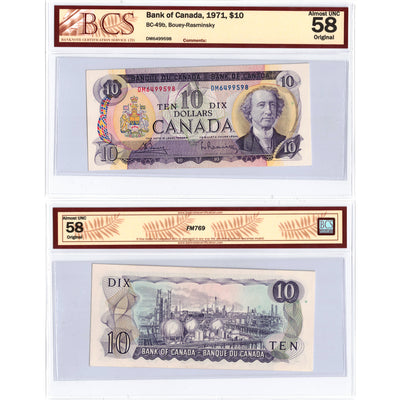 SOLD $10 1971 Bank of Canada Note Bouey-Rasminsky DM Prefix BC-49b - BCS AU-58