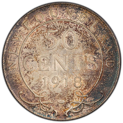 Newfoundland 1918-C 50 Cents Half Dollar Silver Coin - AU