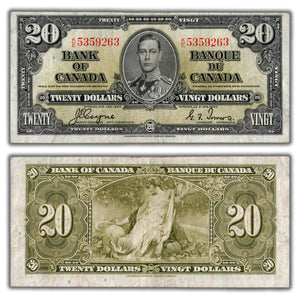 SOLD $20 1937 Bank of Canada Note Coyne-Towers K/E Prefix BC-25c - VF