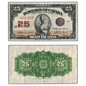 SOLD 25 Cents 1923 Dominion of Canada Shinplaster Note DC-24d - F/VF