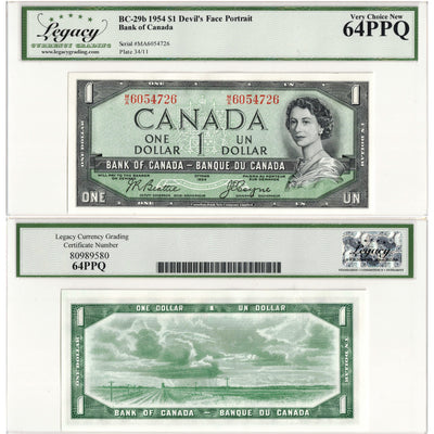 SOLD $1 1954 Bank of Canada Note Devil Face M/A Prefix BC-29b - Legacy Ch UNC-64 PPQ