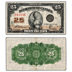 SOLD 25 Cents 1923 Dominion of Canada Shinplaster Note DC-24c - VF (pinholes)