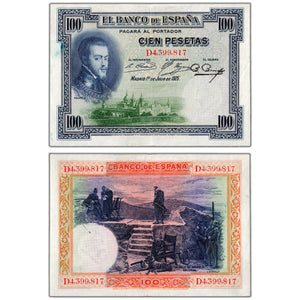 SOLD Spain 1925 100 Pesetas Note P #69c - About EF