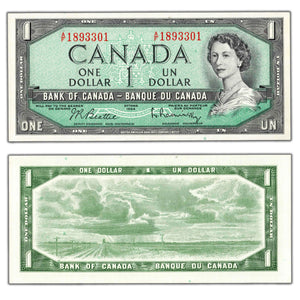 SOLD $1 1954 Bank of Canada Note Beattie-Rasminsky A/F Prefix BC-37b-i - UNC