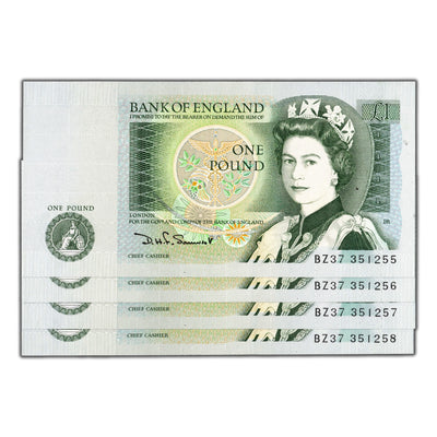 Great Britain N.D (1981-4) One Pound Note P #377b - 4 Consecutive Uncirculated