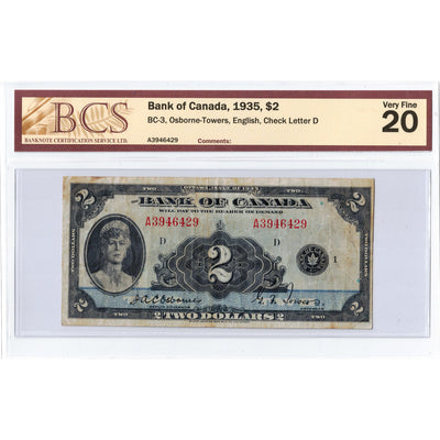 $2 1935 Bank of Canada Note English Text BC-3 - BCS VF-20