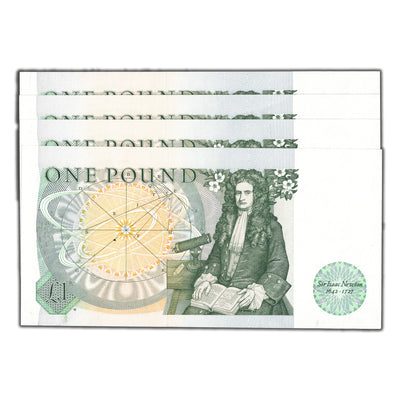 Great Britain N.D (1981-4) One Pound Note P #377b - 4 Consecutive Uncirculated