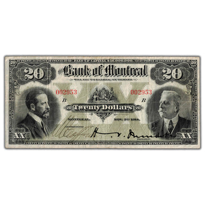 $20 1914 Bank of Montreal Canada Chartered Note CH #505-54-10 - VF