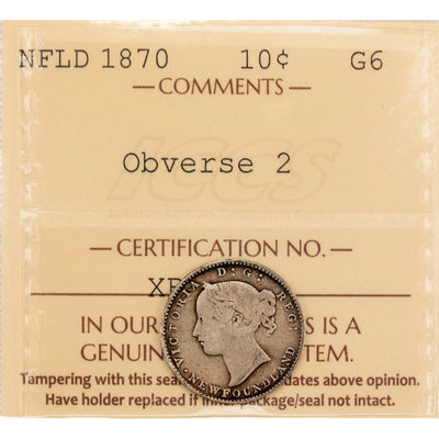 SOLD Newfoundland 1870 Obverse #2 10 Cents Silver Coin - ICCS G-6