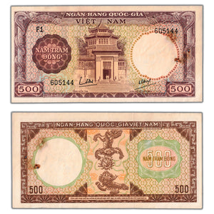 SOLD South Vietnam ND (1964) 500 Dong Note P #22 - AU (staple hole)
