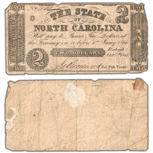 SOLD United States 1861 $2 State of North Carolina Note - Previously Mounted