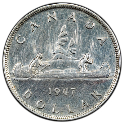 SOLD Canada 1947 Pointed 7 Quad HP $1 Silver Dollar Coin - Cleaned