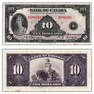 SOLD $10 1935 Bank of Canada Note English Text BC-7 - VF (minor stains)